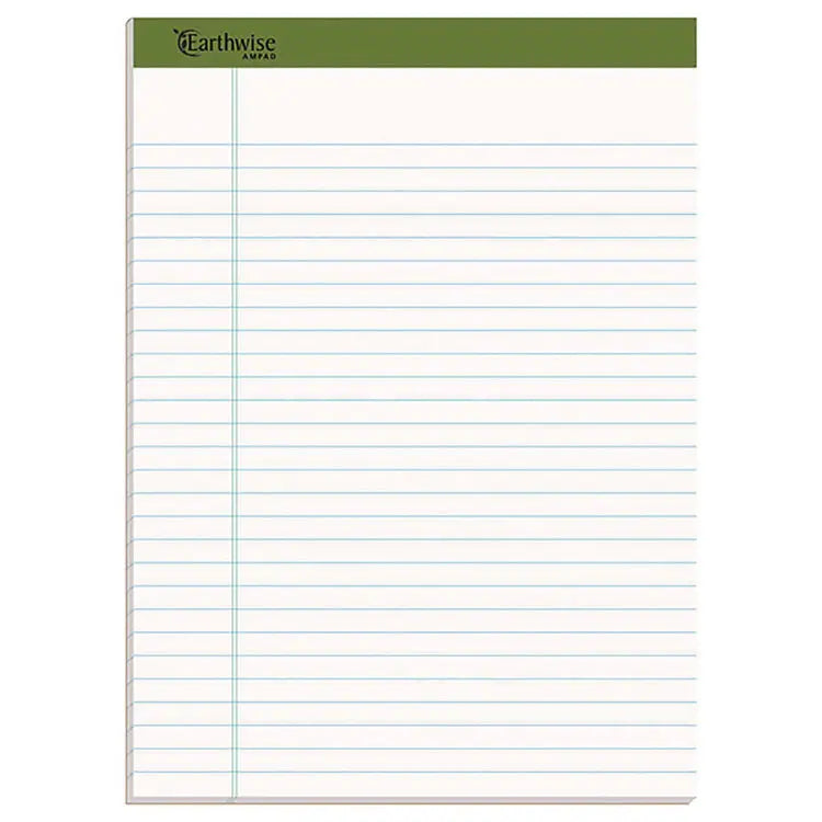 Ampad Earthwise by Ampad Recycled Writing Pad, Wide/Legal Rule, Politex Green Headband, 50 White 8.5 x 11.75 Sheets, Dozen (TOP20172)