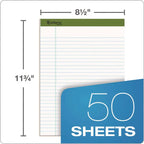 Ampad Earthwise by Ampad Recycled Writing Pad, Wide/Legal Rule, Politex Green Headband, 50 White 8.5 x 11.75 Sheets, Dozen (TOP20172)