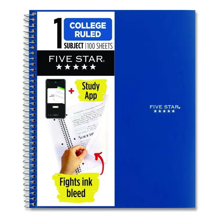 Five Star Wirebound Notebook with Two Pockets, 1-Subject, Medium/College Rule, Randomly Assorted Cover Color, (100) 11 x 8.5 Sheets (MEA06206)