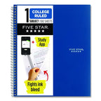 Five Star Wirebound Notebook with Two Pockets, 1-Subject, Medium/College Rule, Randomly Assorted Cover Color, (100) 11 x 8.5 Sheets (MEA06206)