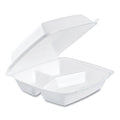 Dart Foam Hinged Lid Containers, 3-Compartment, 8.38 x 7.78 x 3.25, 200/Carton
