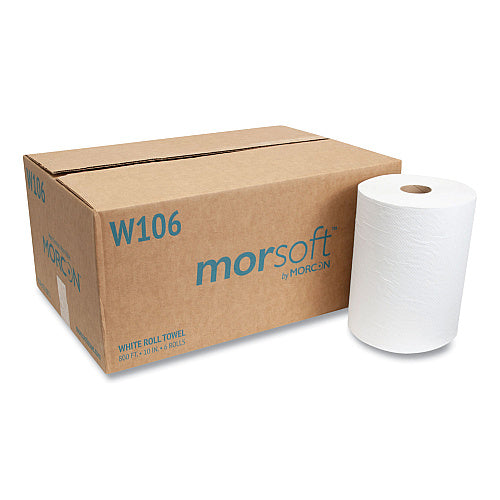 Morsoft Hardwound Paper Towels, White, 1-Ply, 800-ft., 6 Rolls