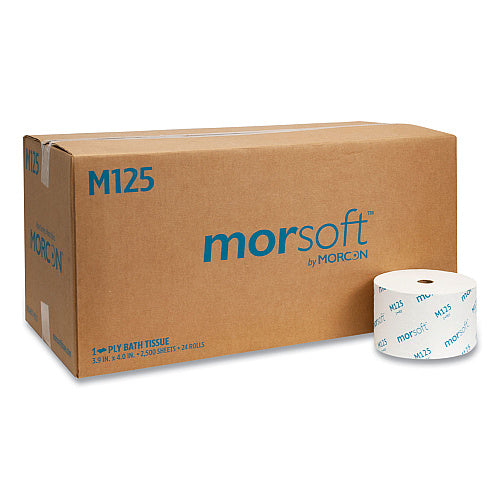 Morcon Small Core Toilet Paper, 1-Ply, 2500 Sheets, 24 Rolls