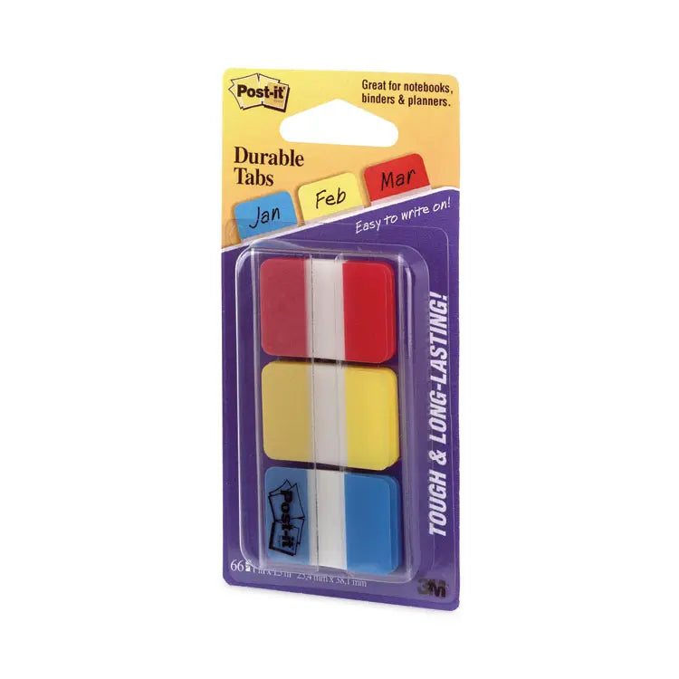 1" Plain Solid Color Tabs, 1/5-Cut, Assorted Primary Colors, 1" Wide, 66/Pack (MMM686RYB)