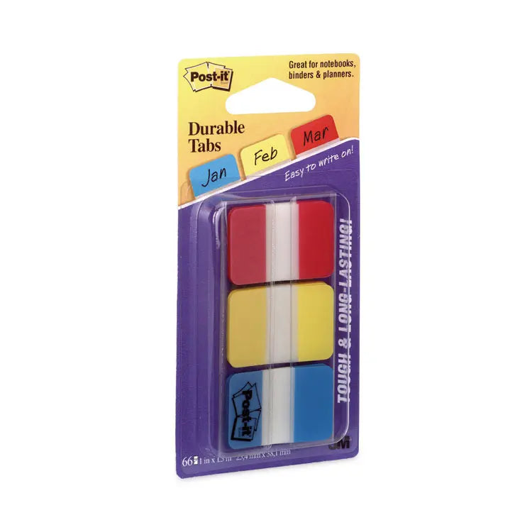 1" Plain Solid Color Tabs, 1/5-Cut, Assorted Primary Colors, 1" Wide, 66/Pack (MMM686RYB)