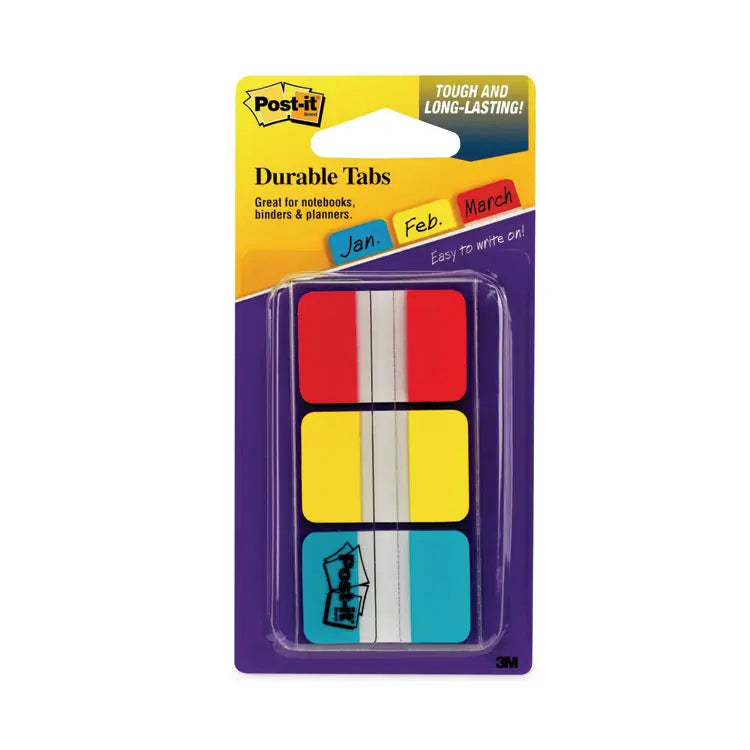 1" Plain Solid Color Tabs, 1/5-Cut, Assorted Primary Colors, 1" Wide, 66/Pack (MMM686RYB)