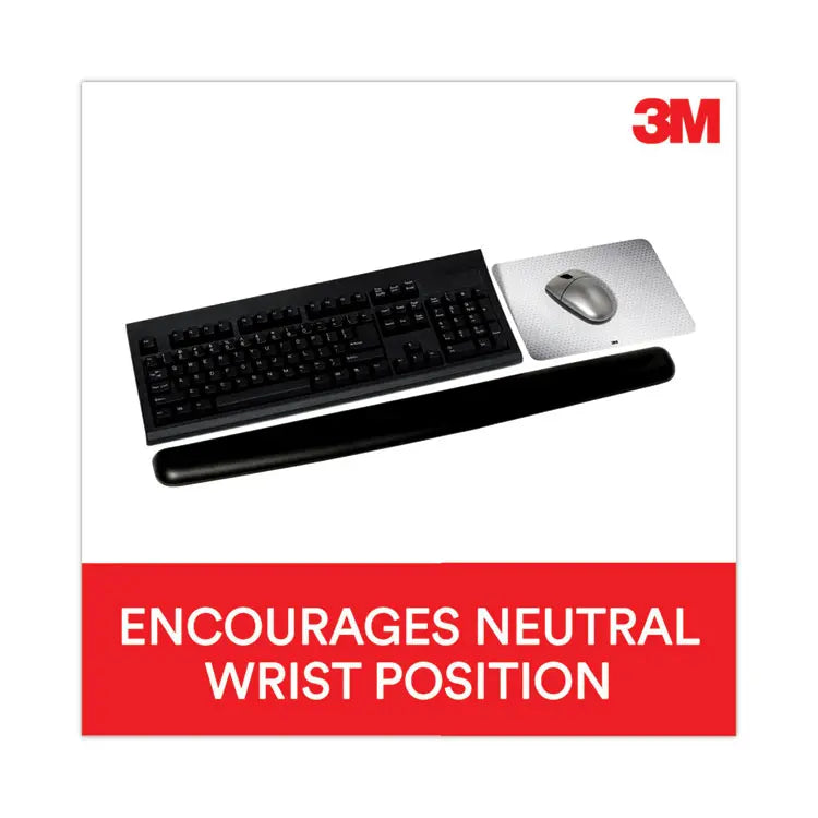 3M Antimicrobial Gel Thin Keyboard Wrist Rest, Extended Length, 25 x 2.5, Black (MMMWR340LE)