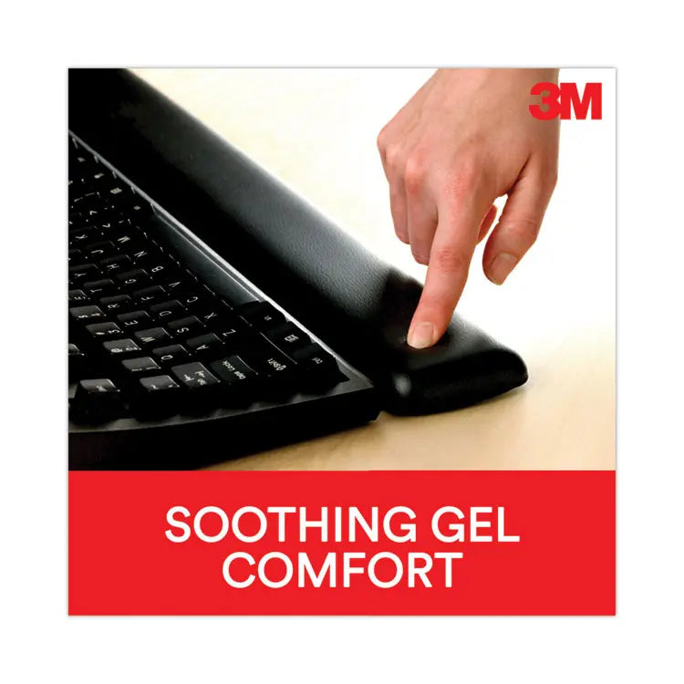 3M Antimicrobial Gel Thin Keyboard Wrist Rest, Extended Length, 25 x 2.5, Black (MMMWR340LE)