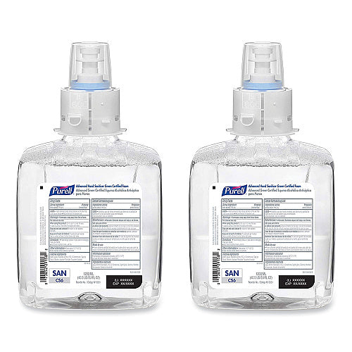 PURELL Advanced Hand Sanitizer Green Certified Foam Refill, For CS6 Dispensers, 1,200 mL, Fragrance-Free, 2/Carton (655102CT)