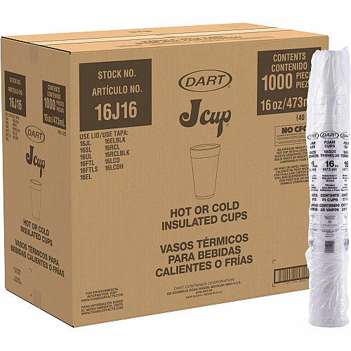 Dart Foam Drink Cups, 32 oz, White, 25/Bag, 20 Bags/Carton