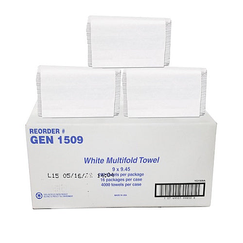 GEN Multifold Paper Towels, 1-Ply, White, 4000 Towels