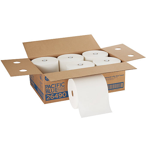 Pacific Blue Hardwound Paper Towels, White 1-Ply, 1150-ft Rolls, 6 Rolls