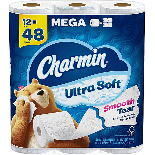 Charmin® Ultra Soft Standard Toilet Paper, 2-Ply, 224 Sheets, 12 Rolls (08813PK)